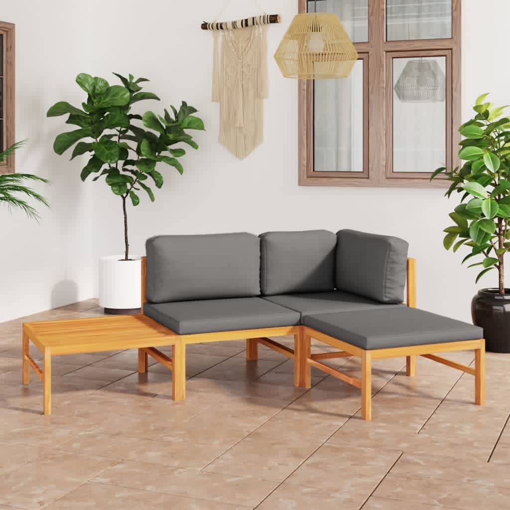 Conjunto de mobiliário de jardim 4 peças madeira teca e almofadas cor creme