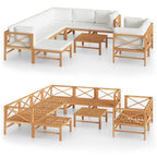 Set de muebles de jardín 10 pzas madera de teca y cojines crema