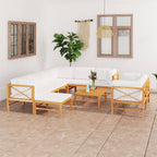 Set de muebles de jardín 10 pzas madera de teca y cojines crema