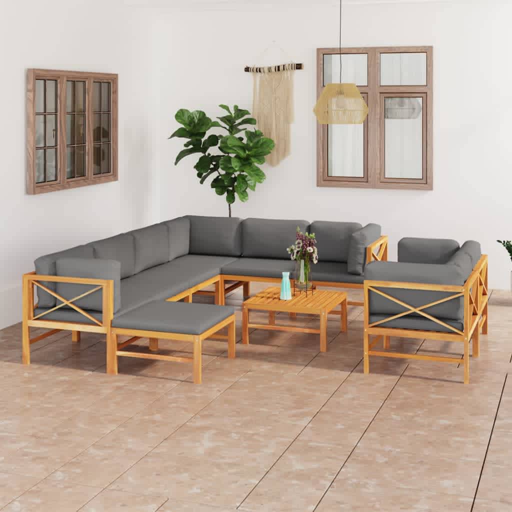 Conjunto de móveis de jardim 10 pçs madeira de teca e almofadas creme