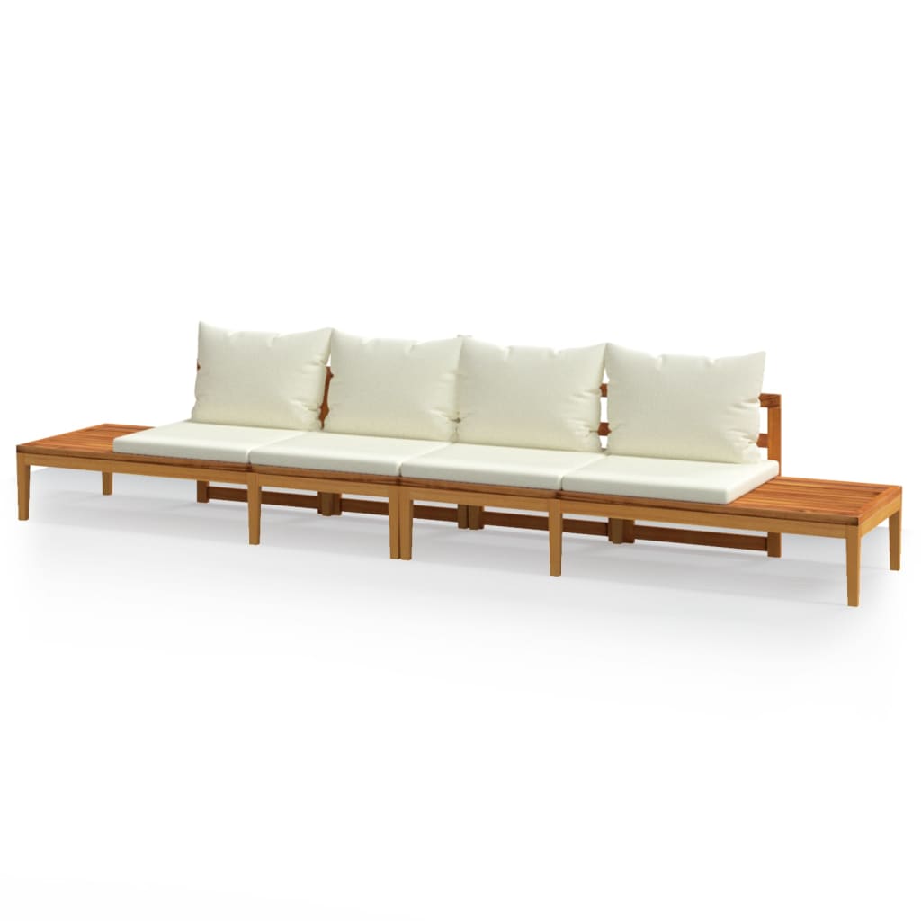 Bancos de jardín con cojines blanco crema 2 uds madera acacia