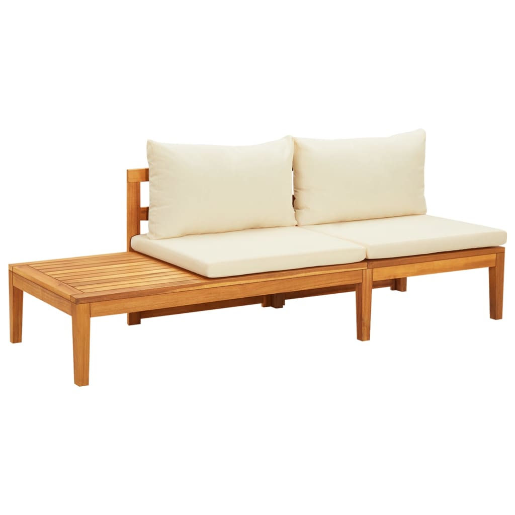 Bancos de jardín con cojines blanco crema 2 uds madera acacia