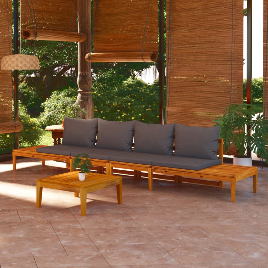 Bancos de jardín con cojines blanco crema 2 uds madera acacia