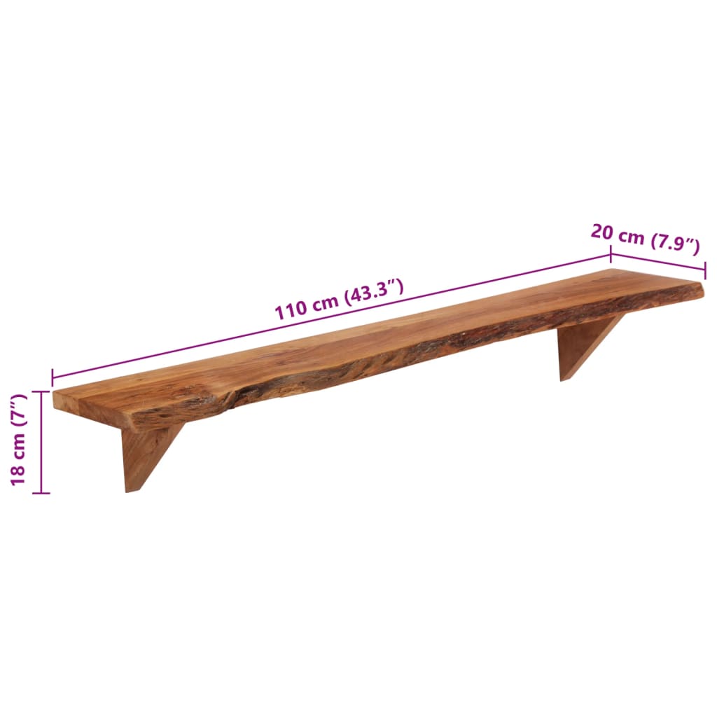 Estantes de pared 2 unidades madera maciza acacia 110x20x18 cm