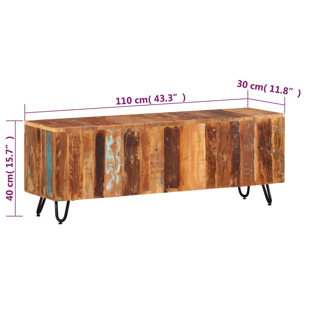 Mueble de TV madera maciza reciclada 110x30x40 cm