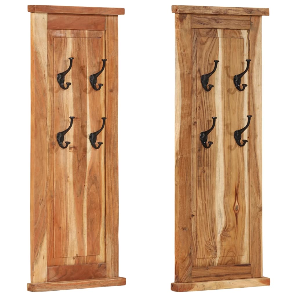 Percheros 2 unidades madera maciza de acacia 38x100 cm