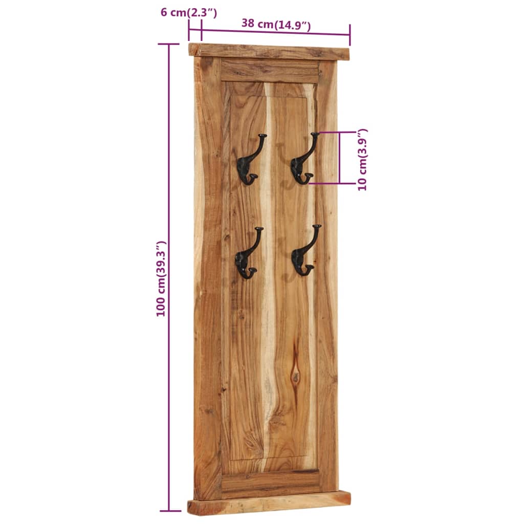 Percheros 2 unidades madera maciza de acacia 38x100 cm