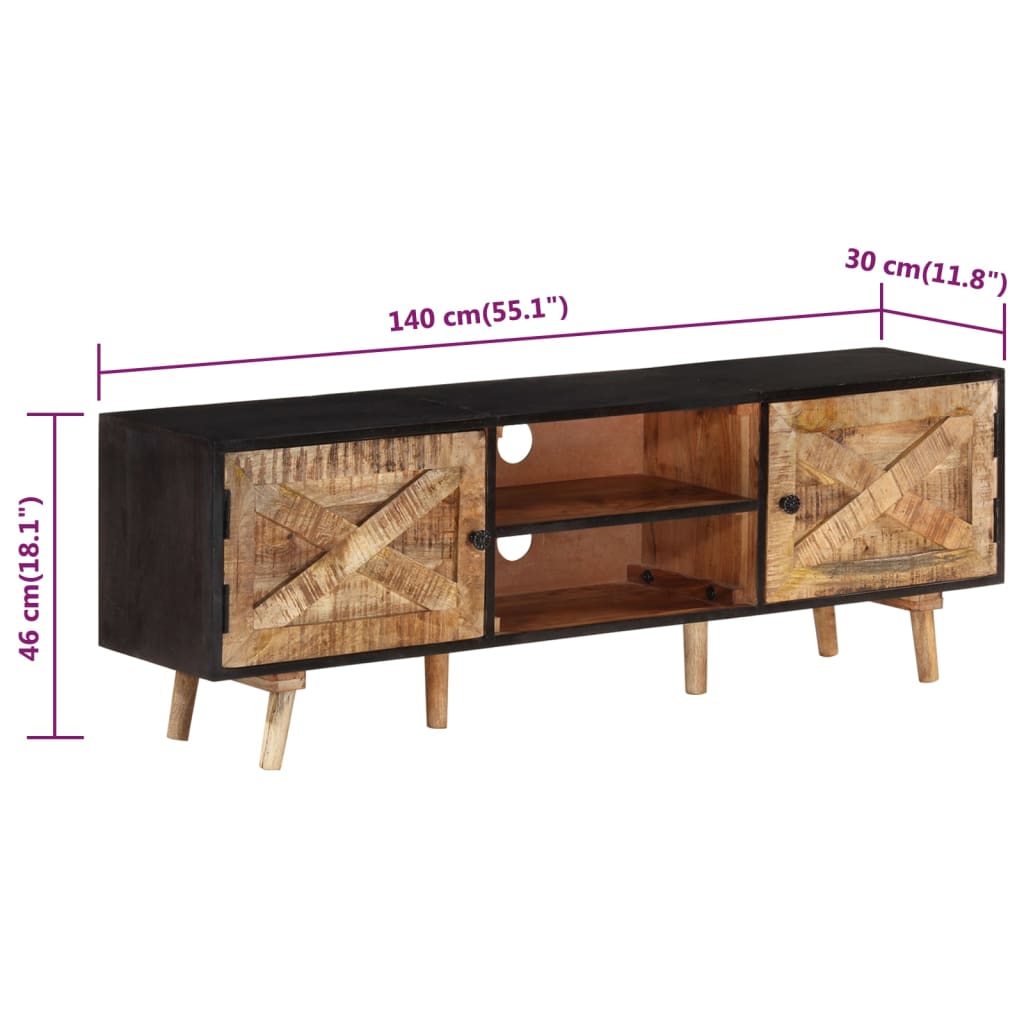 Mueble de TV madera mango rugosa y acacia maciza 140x30x46 cm