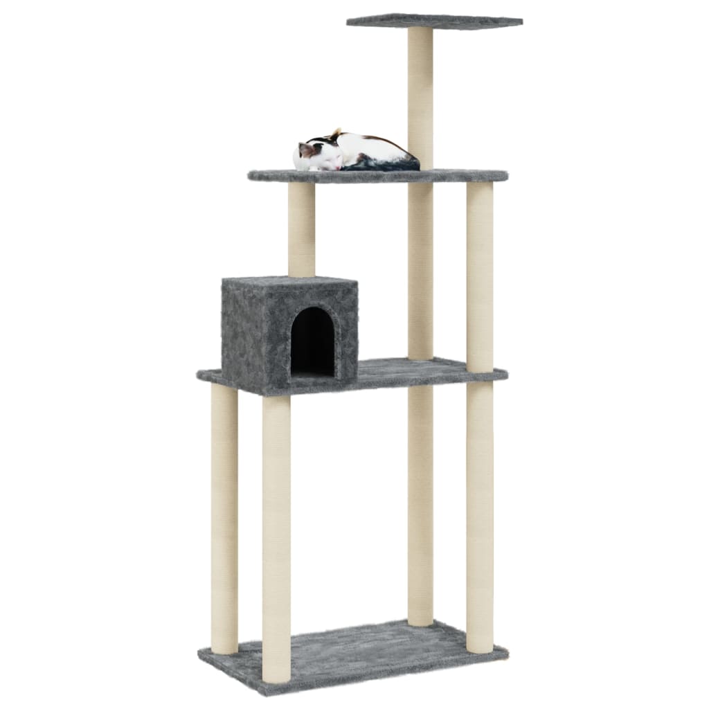Rascador para gatos con postes de sisal gris oscuro 147 cm