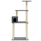 Rascador para gatos con postes de sisal gris oscuro 147 cm