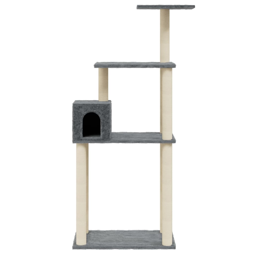 Rascador para gatos con postes de sisal gris oscuro 147 cm
