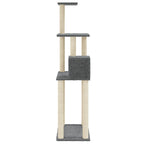 Rascador para gatos con postes de sisal gris oscuro 147 cm