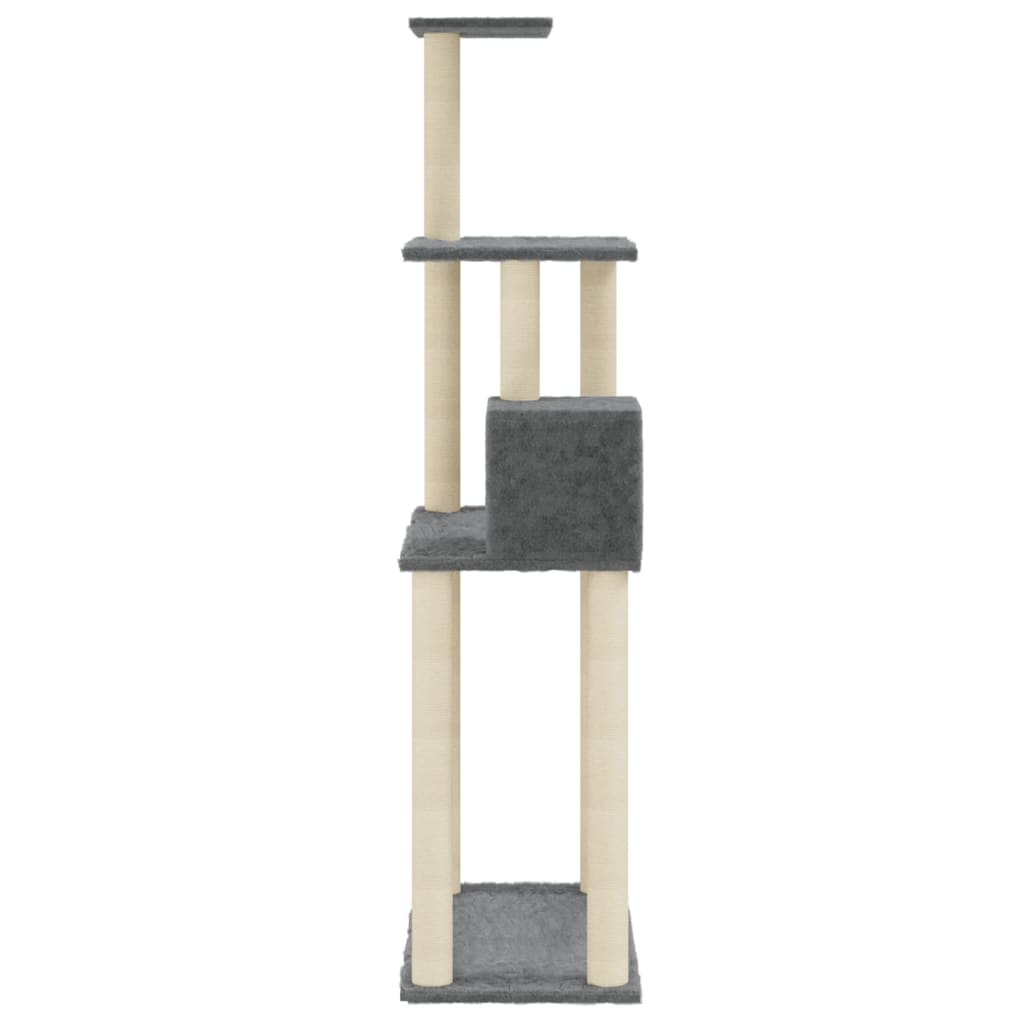 Rascador para gatos con postes de sisal gris oscuro 147 cm