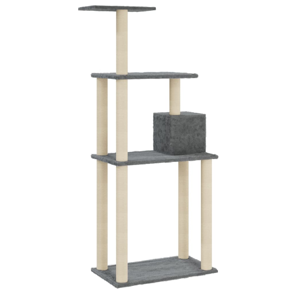 Rascador para gatos con postes de sisal gris oscuro 147 cm