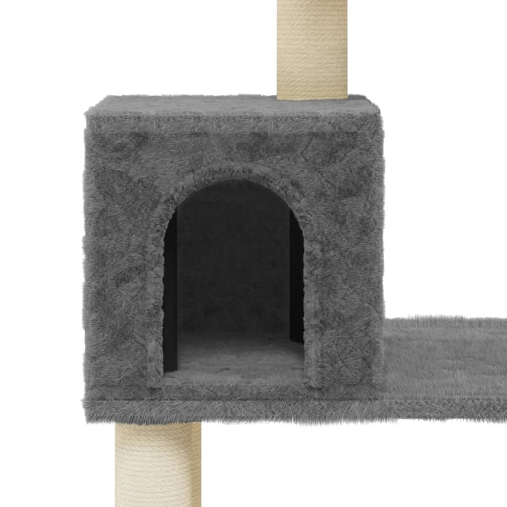 Rascador para gatos con postes de sisal gris oscuro 147 cm