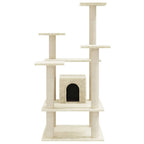 Rascador para gatos con postes de sisal crema 110 cm