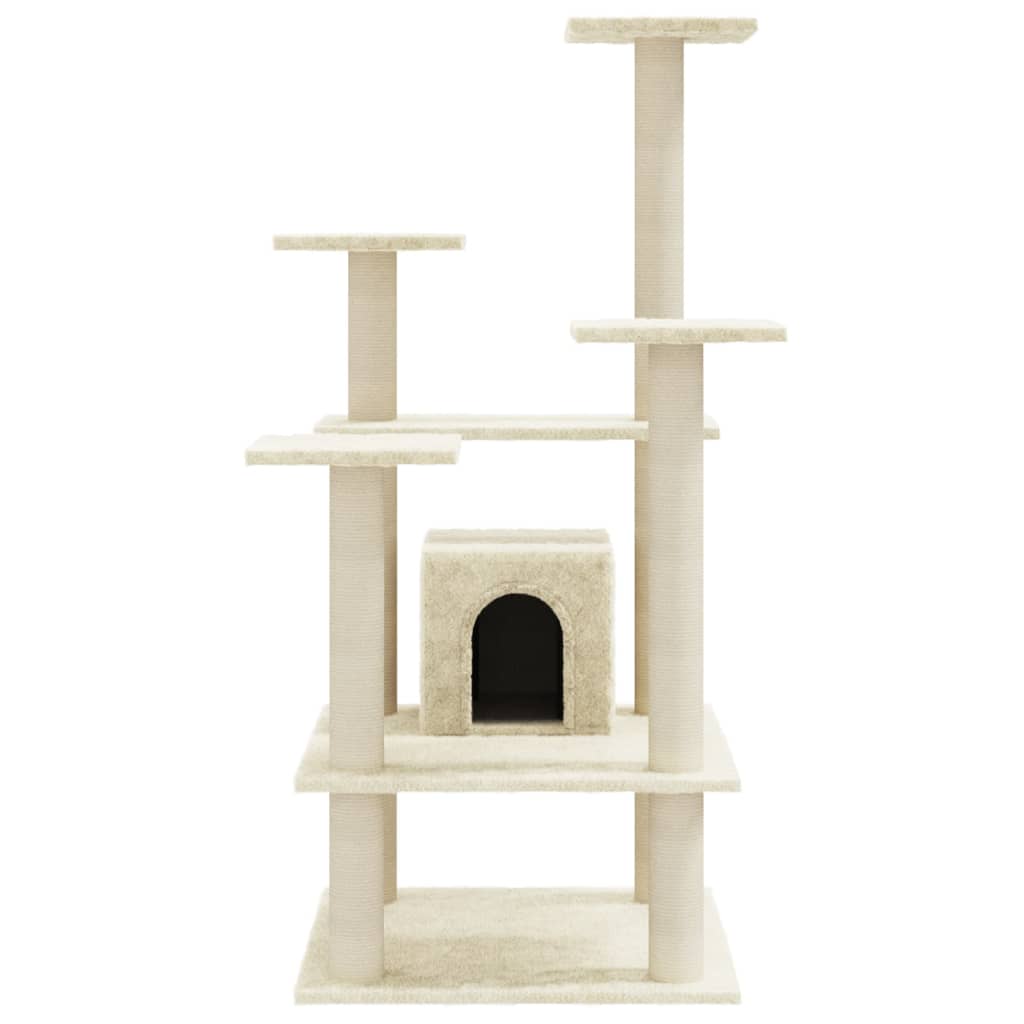 Rascador para gatos con postes de sisal crema 110 cm