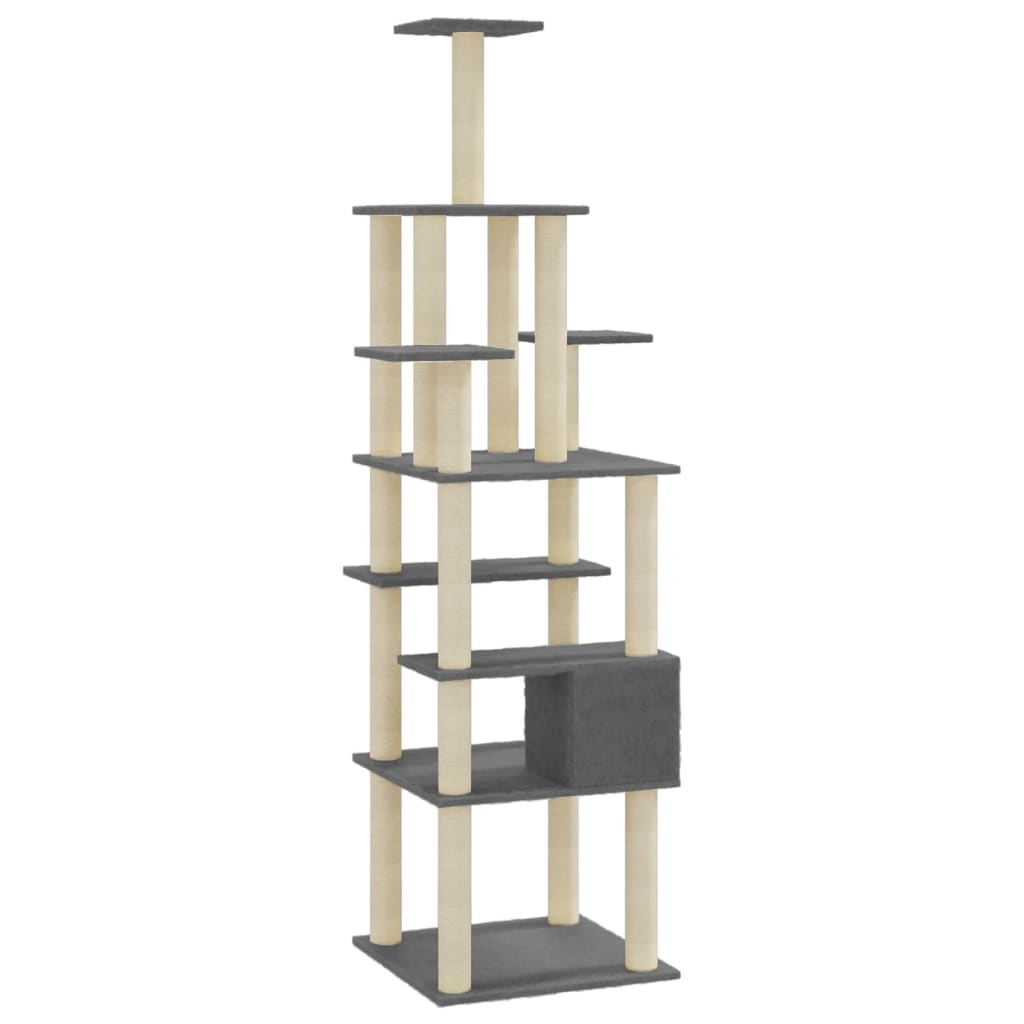 Rascador para gatos con postes de sisal gris oscuro 183 cm