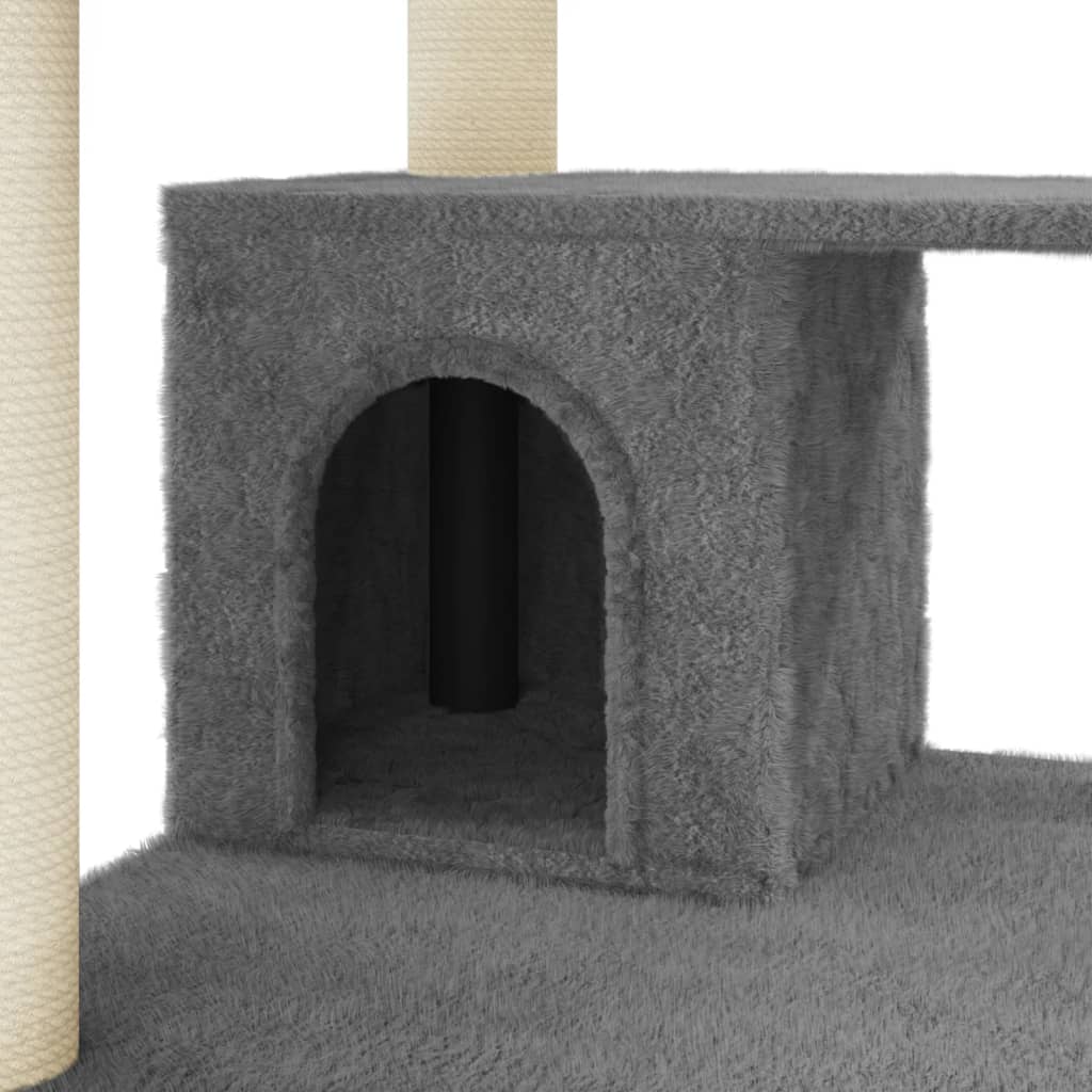Rascador para gatos con postes de sisal gris oscuro 183 cm