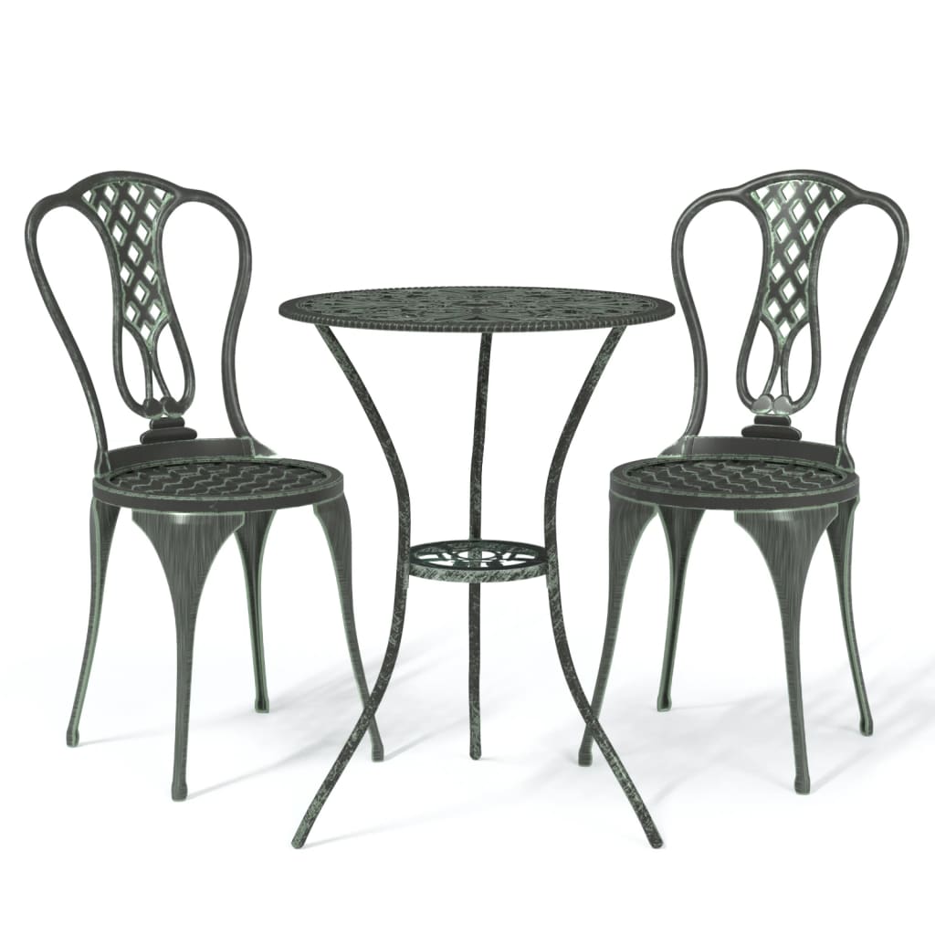 Mesa y sillas bistró de jardín 3 pzas aluminio fundido verde