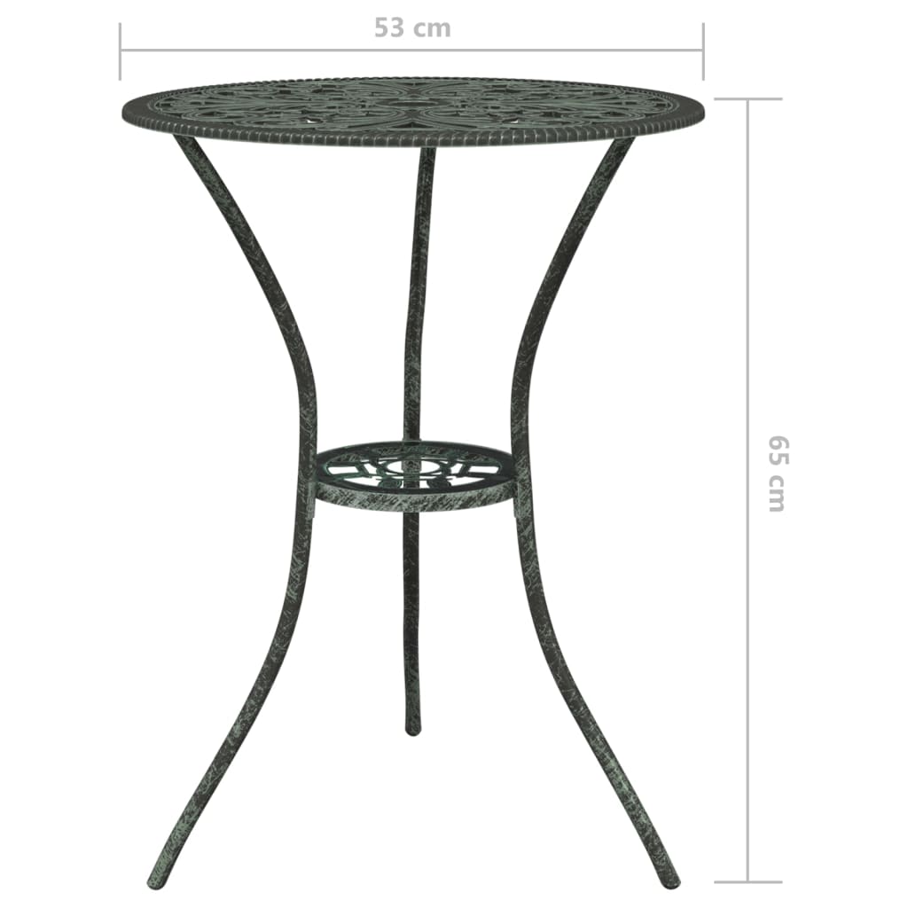 Mesa y sillas bistró de jardín 3 pzas aluminio fundido verde