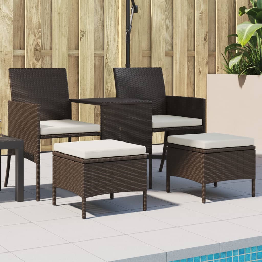 Sofá de jardín 2 plazas con mesa y taburetes ratán PE gris