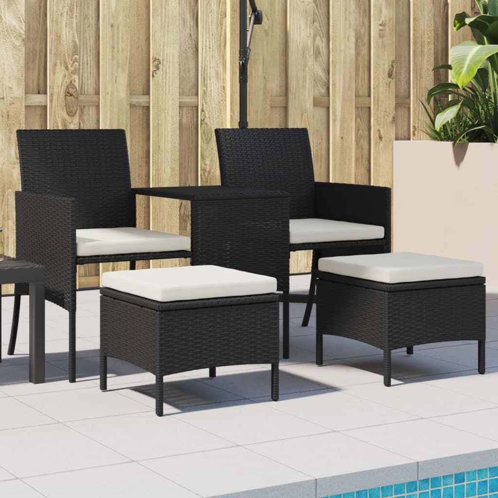 Sofá de jardín 2 plazas con mesa y taburetes ratán PE marrón