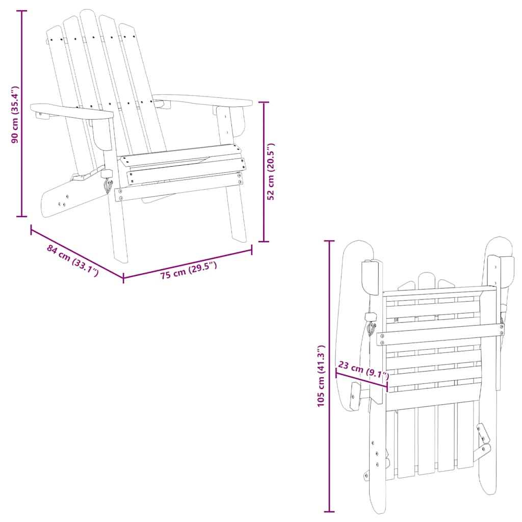 Silla de jardín Adirondack con reposapiés madera acacia maciza