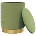Hocker de almacenaje redondo verde mostaza terciopelo 31 x 37 cm