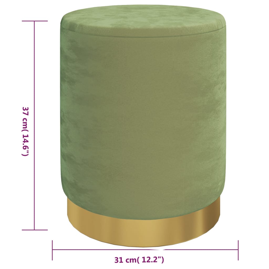 Hocker de almacenaje redondo verde mostaza terciopelo 31 x 37 cm