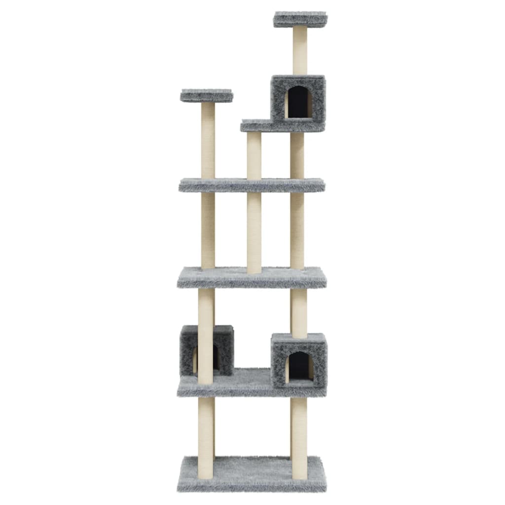 Rascador para gatos con postes de sisal gris claro 188 cm