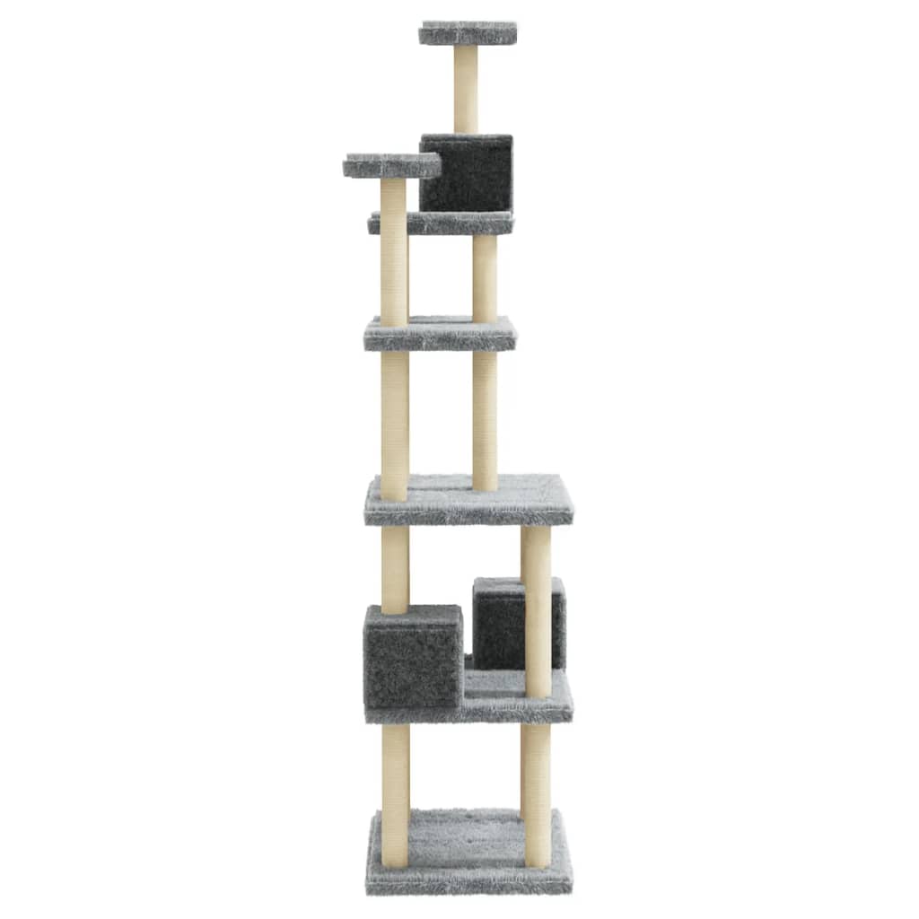 Rascador para gatos con postes de sisal gris claro 188 cm