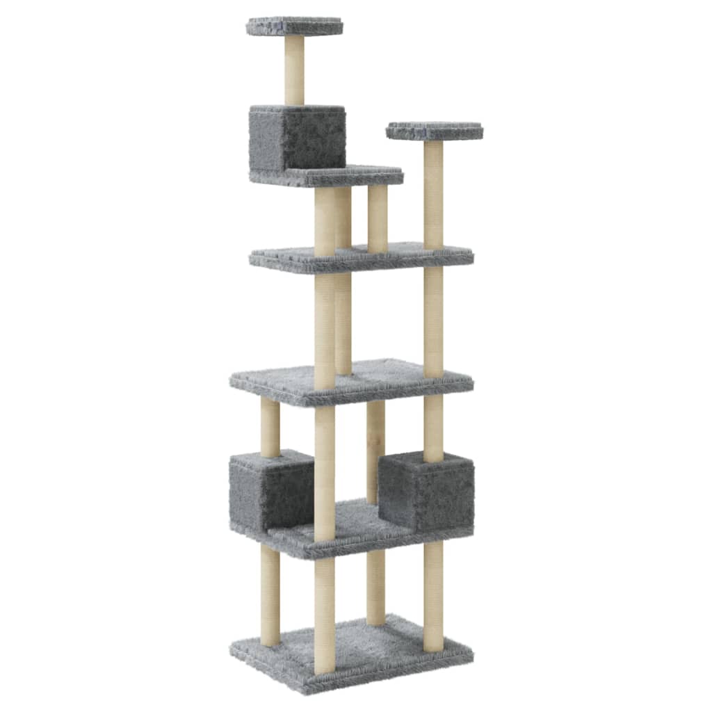 Rascador para gatos con postes de sisal gris claro 188 cm