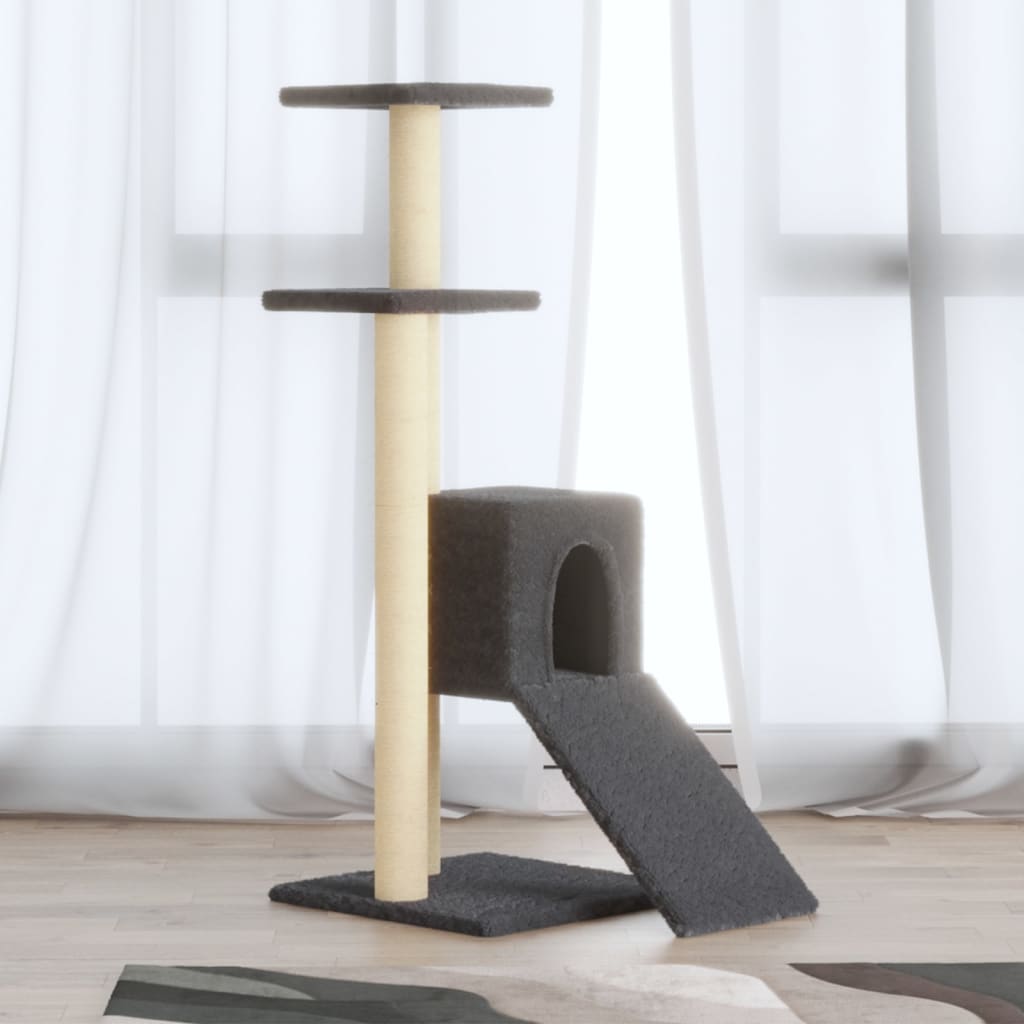 Rascador para gatos con postes de sisal gris oscuro 183 cm