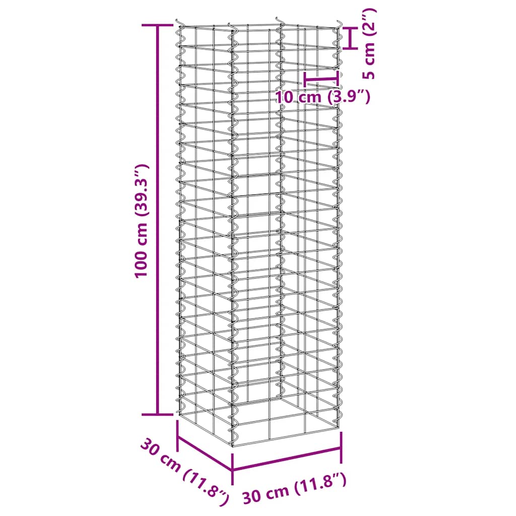 Arriates de gaviones 3 unidades hierro 30x30x100 cm
