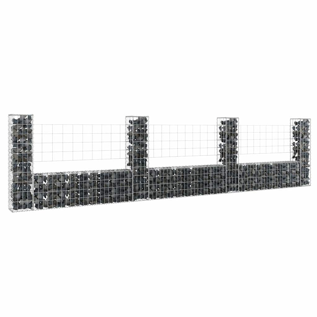 Cesto de gabião em forma de U, com 2 postes de ferro, 140x20x100 cm