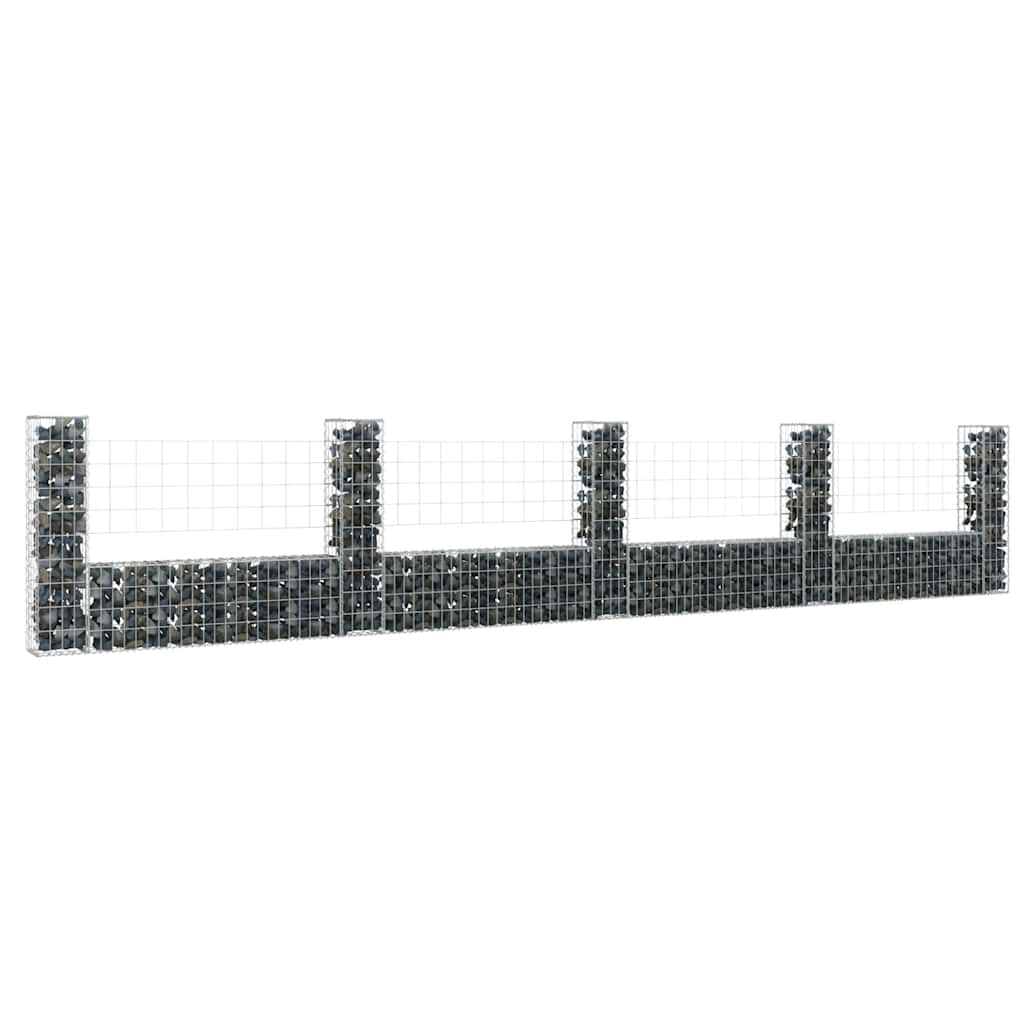 Cesto de gabião em forma de U, com 2 postes de ferro, 140x20x100 cm