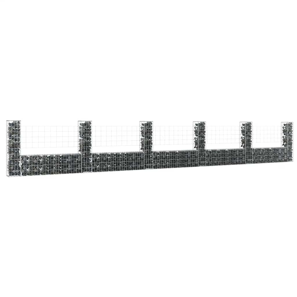 Cesto de gabião em forma de U, com 2 postes de ferro, 140x20x100 cm