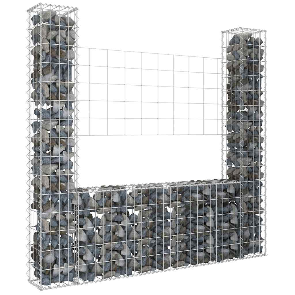 Cesto de gabião em forma de U, com 2 postes de ferro, 140x20x100 cm