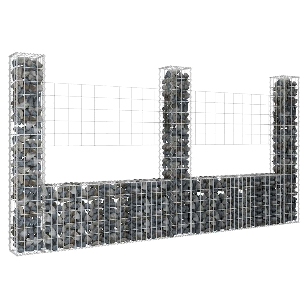 Cesto de gabião em forma de U, com 2 postes de ferro, 140x20x100 cm