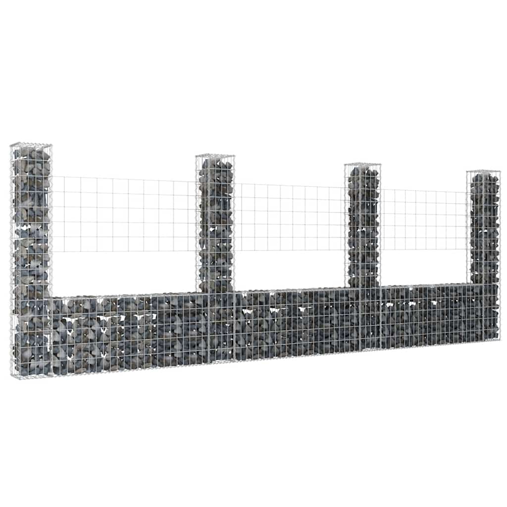 Cesto de gabião em forma de U, com 2 postes de ferro, 140x20x100 cm