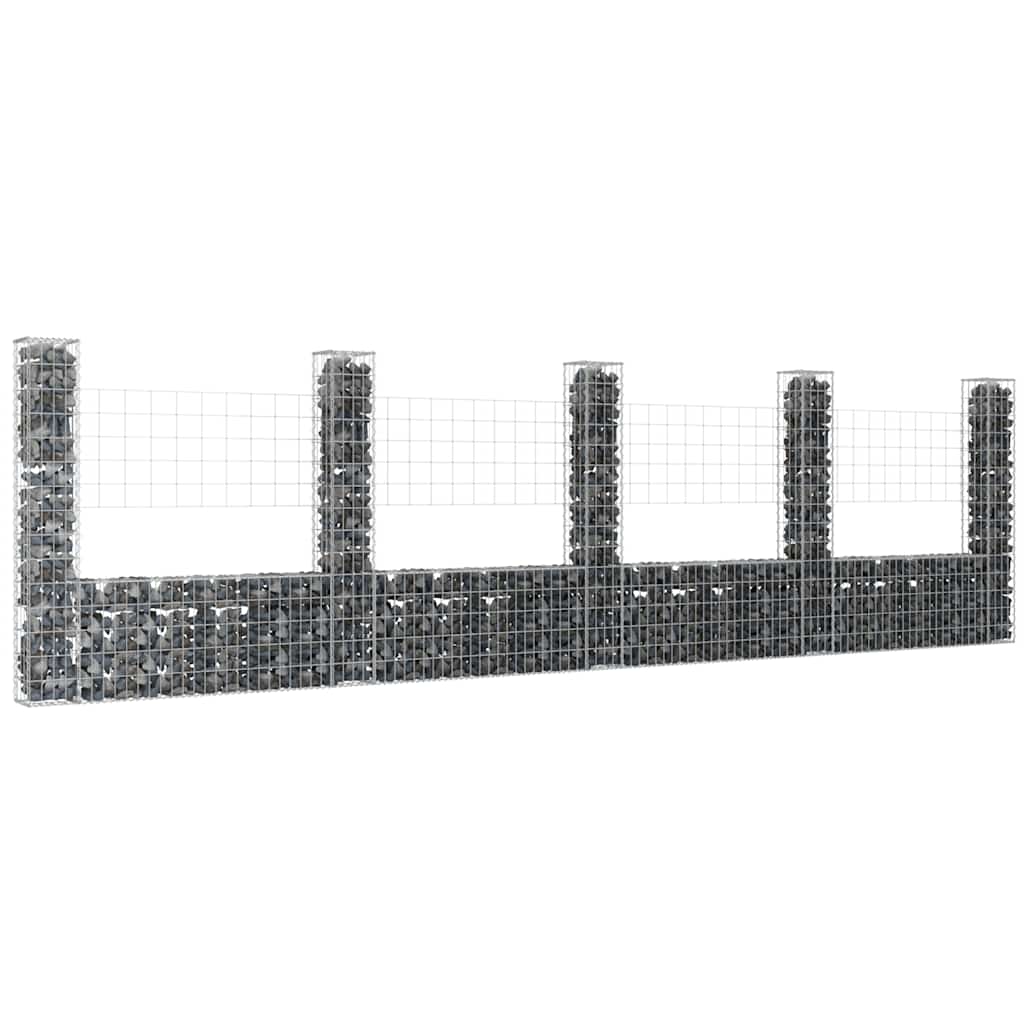 Cesto de gabião em forma de U, com 2 postes de ferro, 140x20x100 cm