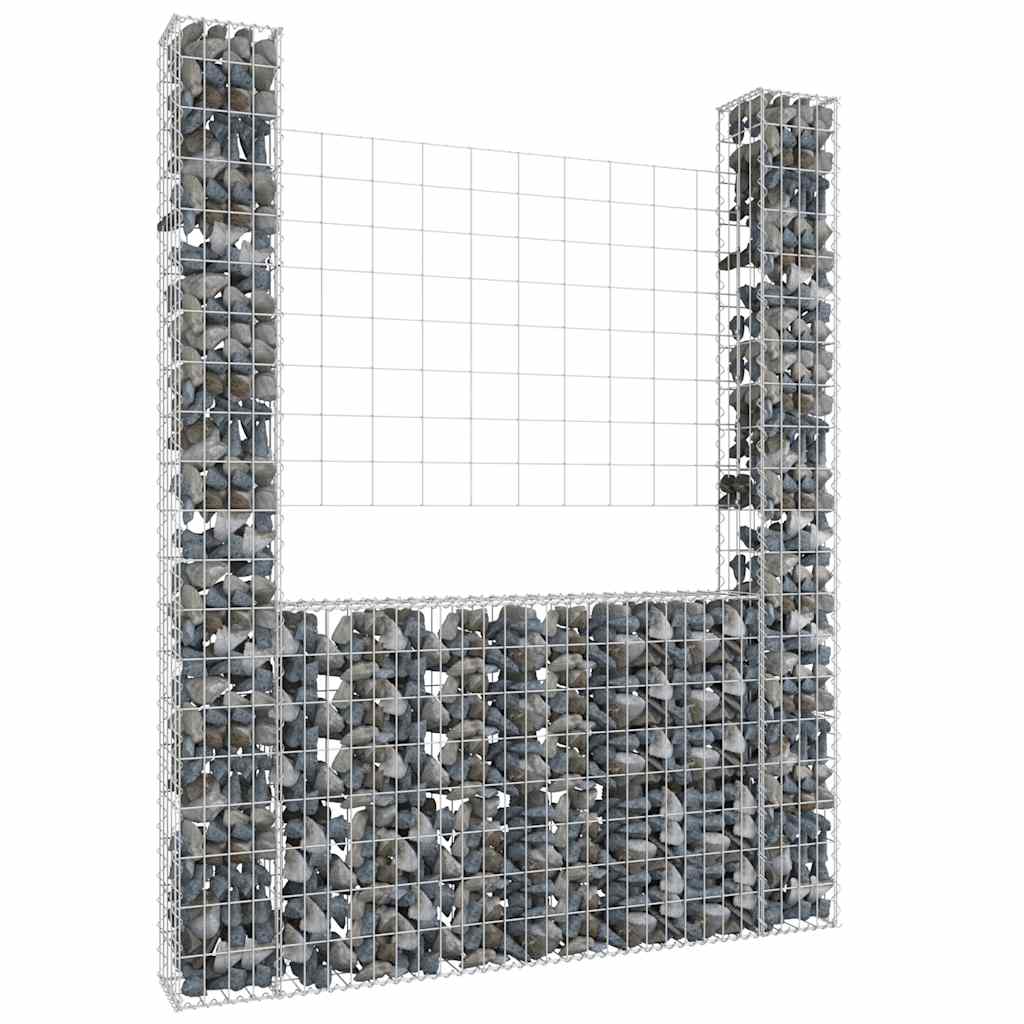 Cesto de gabião em forma de U, com 2 postes de ferro, 140x20x100 cm