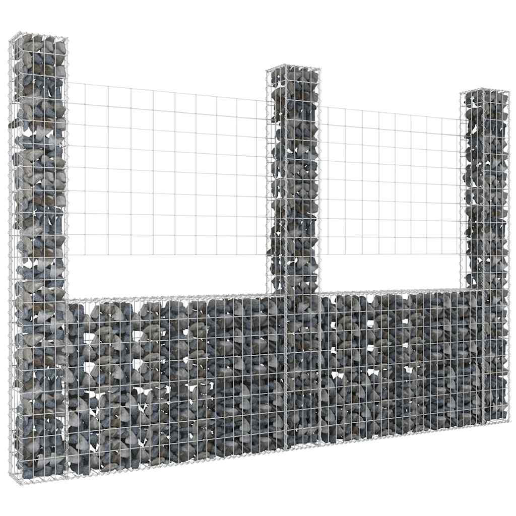 Cesto de gabião em forma de U, com 2 postes de ferro, 140x20x100 cm