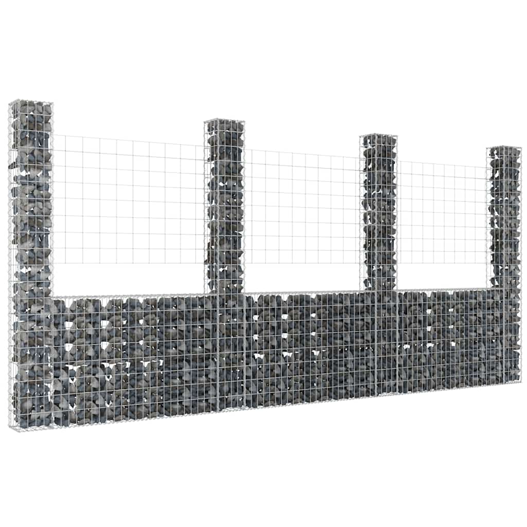 Cesto de gabião em forma de U, com 2 postes de ferro, 140x20x100 cm