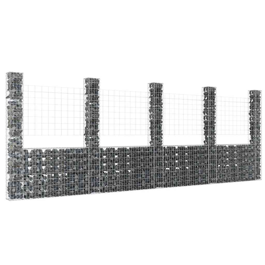 Cesto de gabião em forma de U, com 2 postes de ferro, 140x20x100 cm