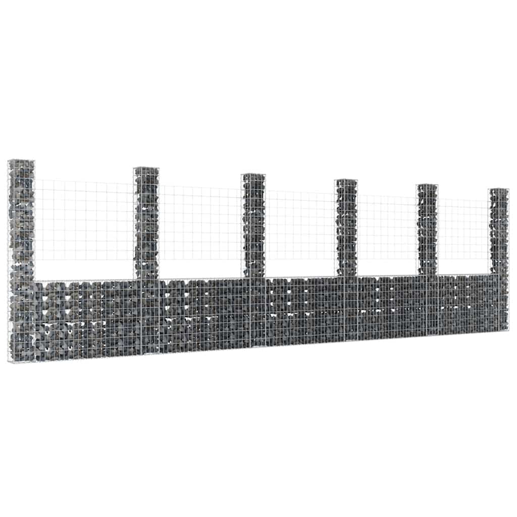 Cesto de gabião em forma de U, com 2 postes de ferro, 140x20x100 cm