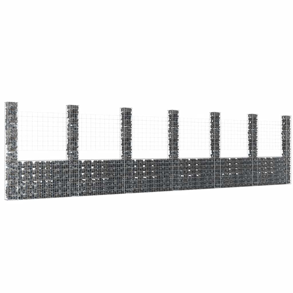 Cesto de gabião em forma de U, com 2 postes de ferro, 140x20x100 cm