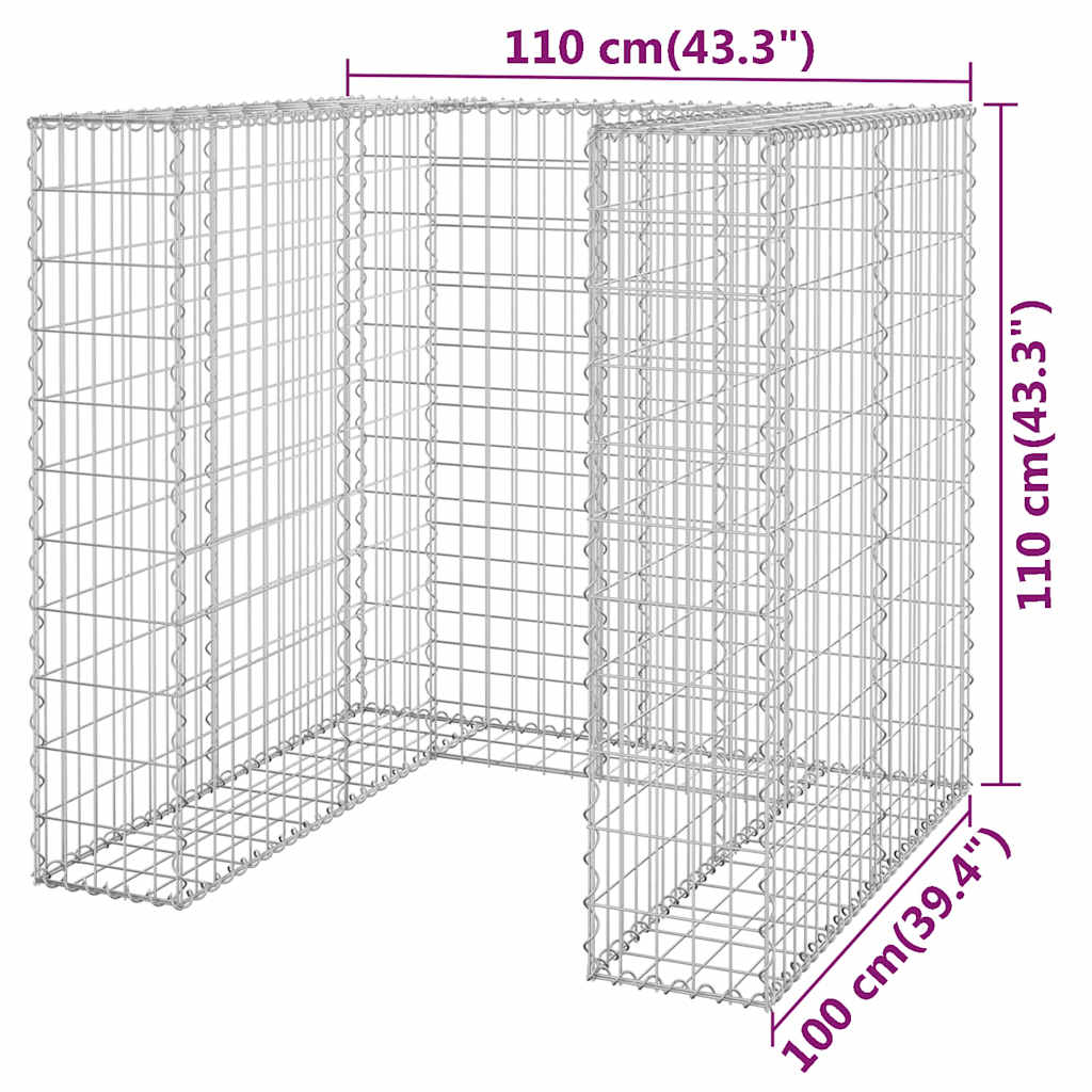 Muro gaviones para contenedor basura galvanizado 110x100x110 cm