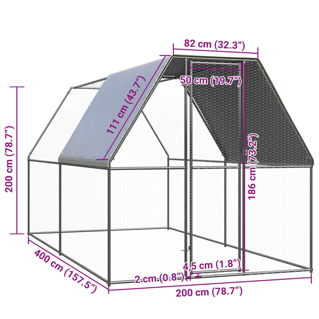 Jaula gallinero de exterior de acero galvanizado 2x4x2 m